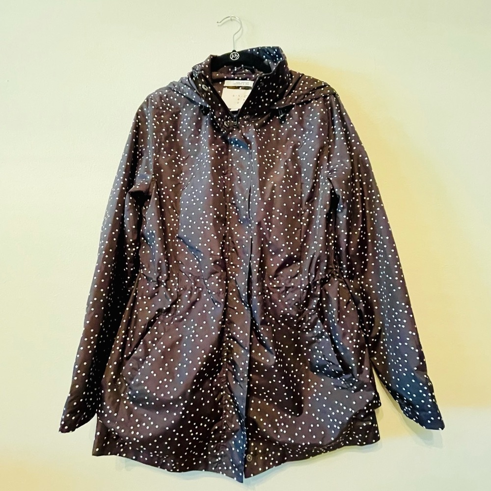 A New Day Black and While Polka Dot Water Resistant Rain Jacket Size Medium